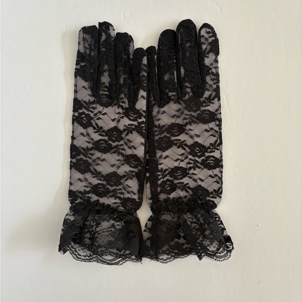 VTG 80s Madonna Style Victorian Lace Gloves Goth Punk Rock Black New OS